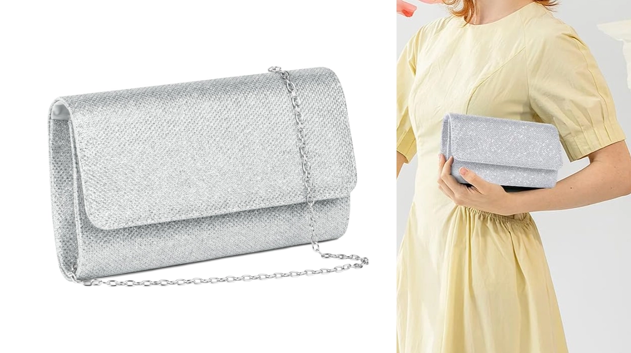 Bolso de mano elegante con cadena desmontable y acabado brillante