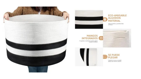 COSYLAND Cesto de Ropa Sucia de Cuerda de Algodón