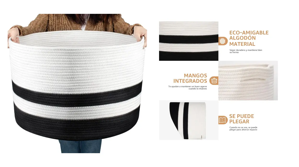 COSYLAND Cesto de Ropa Sucia de Cuerda de Algodón