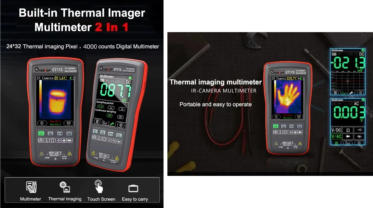 Cámara termográfica y multímetro 2 en 1 TOOLTOP ET11S 24×32