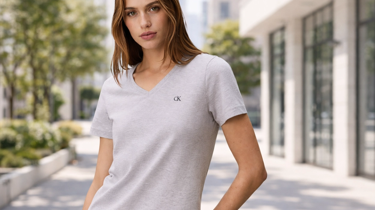 Camiseta Calvin Klein Archive Jersey con cuello de pico para mujer