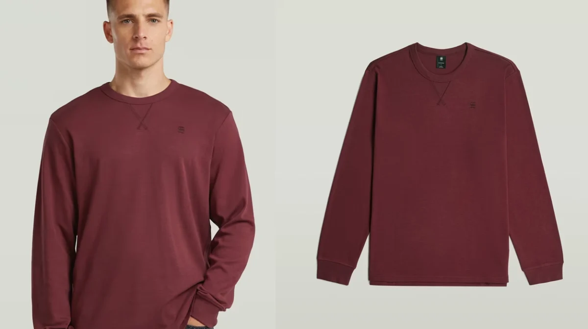 Renueva tus básicos cómodos con esta camiseta G-Star Nifous de manga larga en color granate: calidad que se nota con un 50% de descuento