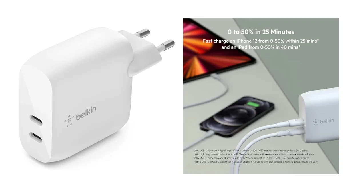 Cargador de pared Belkin 40 W con 2 USB-C