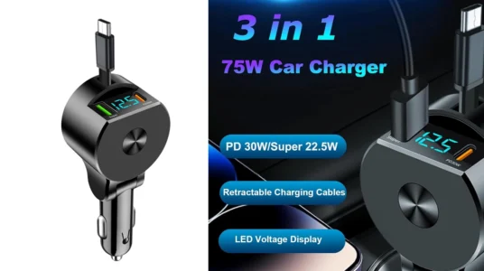 Cargador retráctil USB-C PD 3.0 QC con pantalla LED