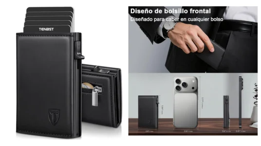 Cartera de cuero TENBST con monedero y tarjetero