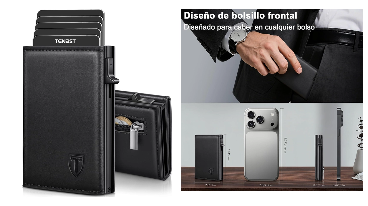 Cartera de cuero TENBST con monedero y tarjetero