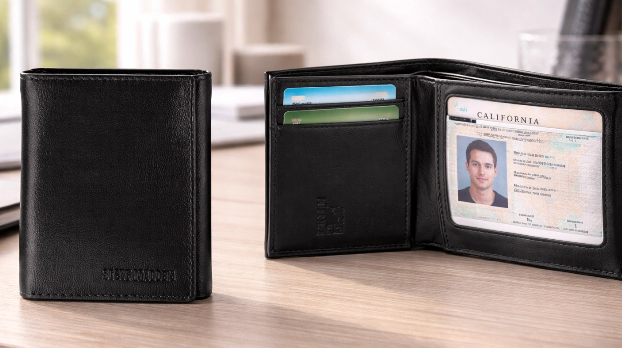Cartera de cuero con billetera y bloqueo RDIF Steve Madeen Trifold para hombre