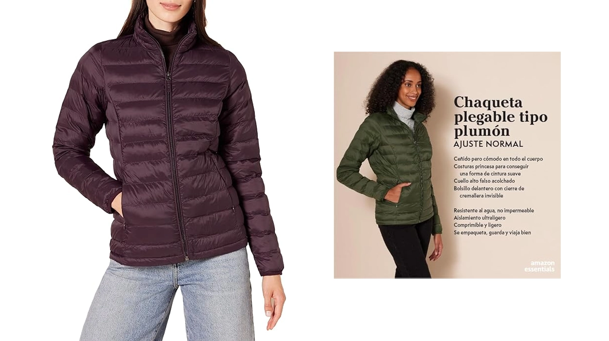 Chaqueta acolchada ligera y plegable Amazon Essentials mujer