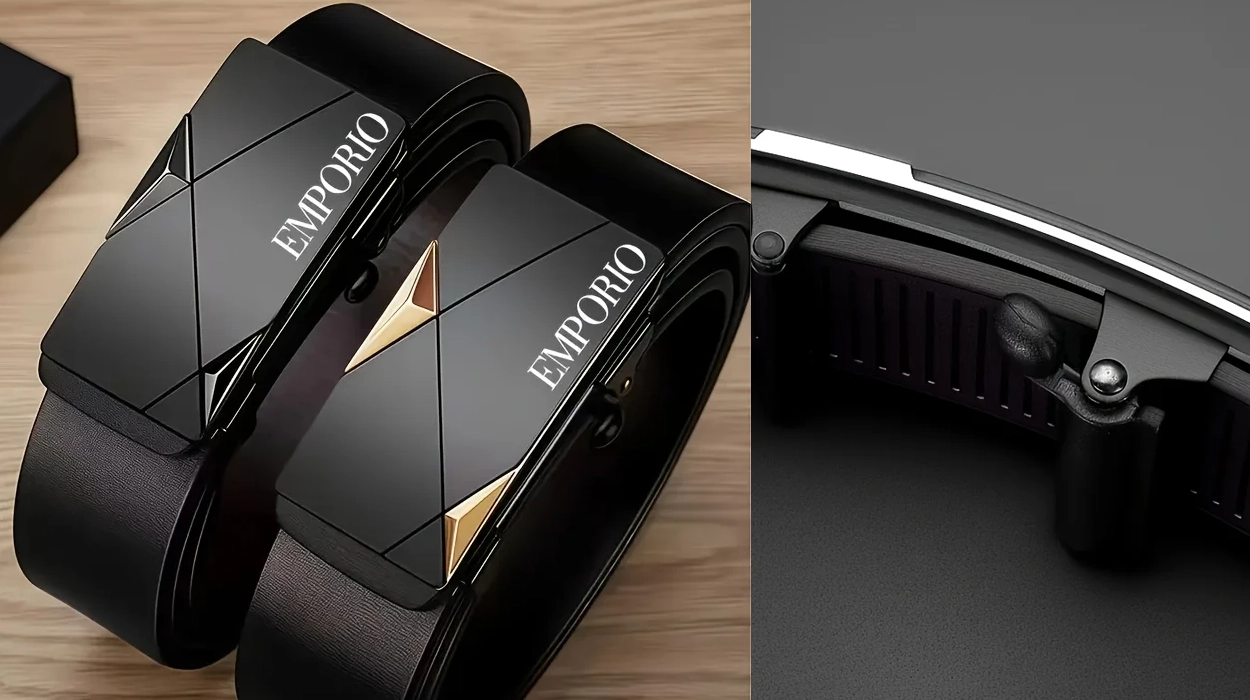 Cinturón de cuero PU elegante con hebilla automática para hombre