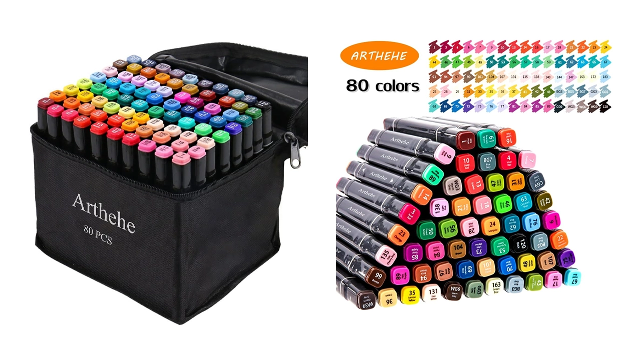 Estuche de 80 rotuladores de doble punta con base de alcohol