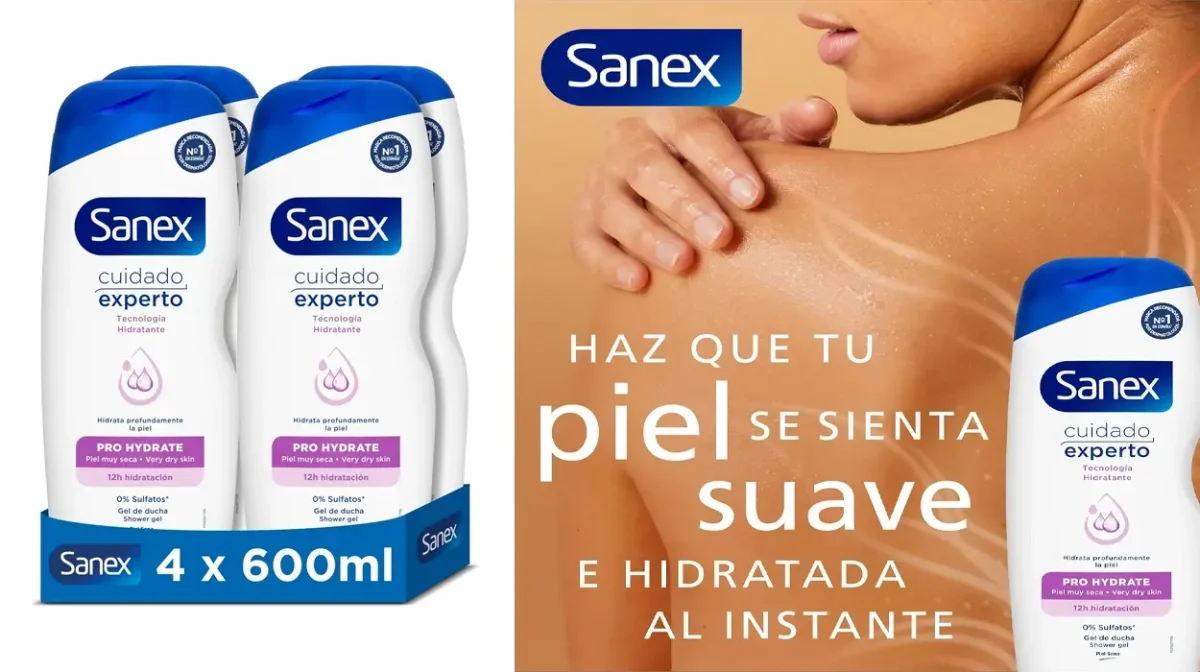 Pack x4 Gel de ducha Sanex Cuidado Experto Pro Hydrate de 600 ml