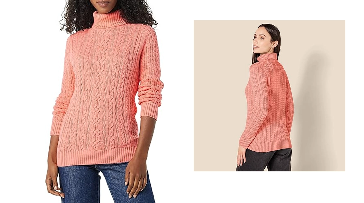 Jersey de cuello vuelto y punto trenzado Amazon Essentials para mujer