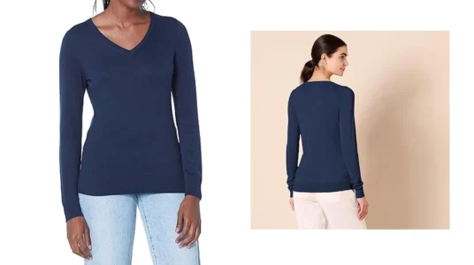Jersey de punto ligero con cuello en V Amazon Essentials para mujer
