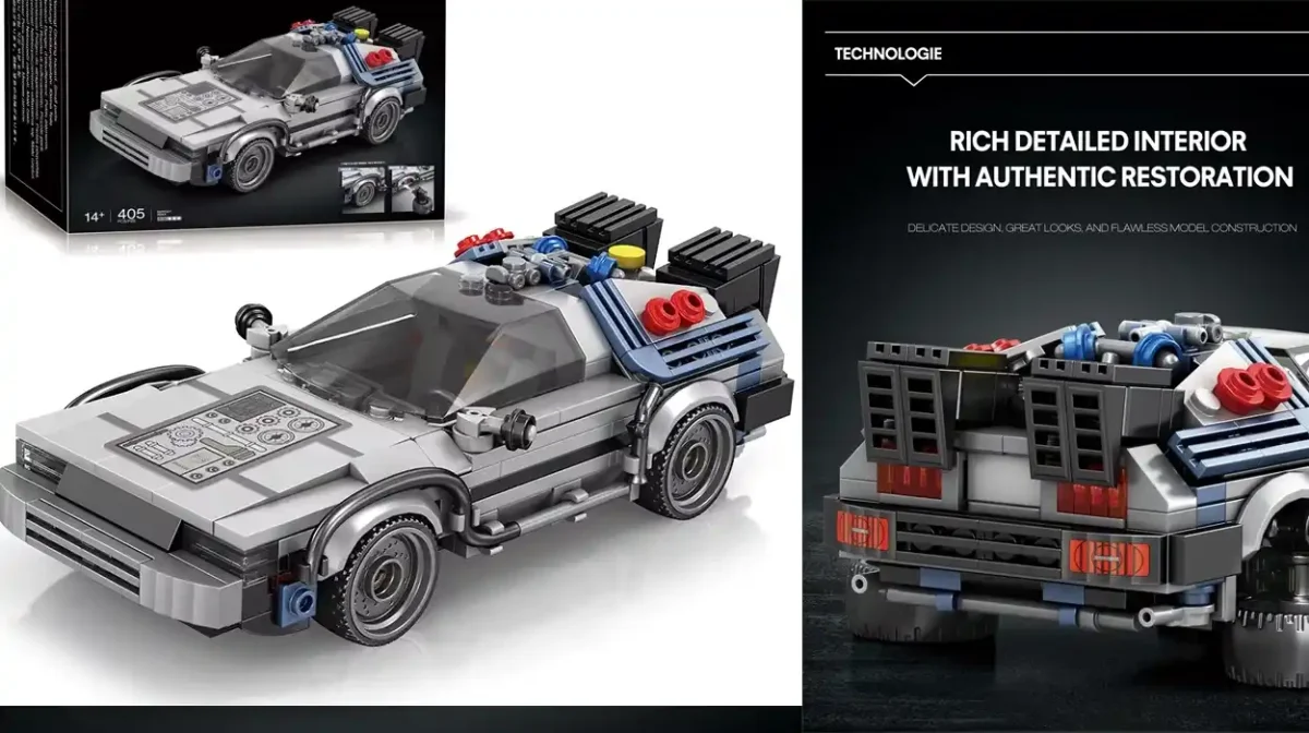 Este DeLorean de Regreso al Futuro en versión tipo LEGO de más de 400 piezas quedará genial en tu estantería