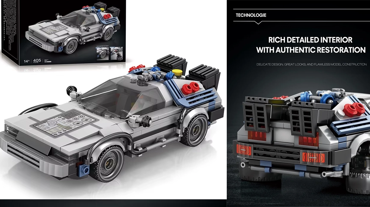 Juego de construcción DeLorean Regreso al Futuro tipo LEGO de 405 piezas