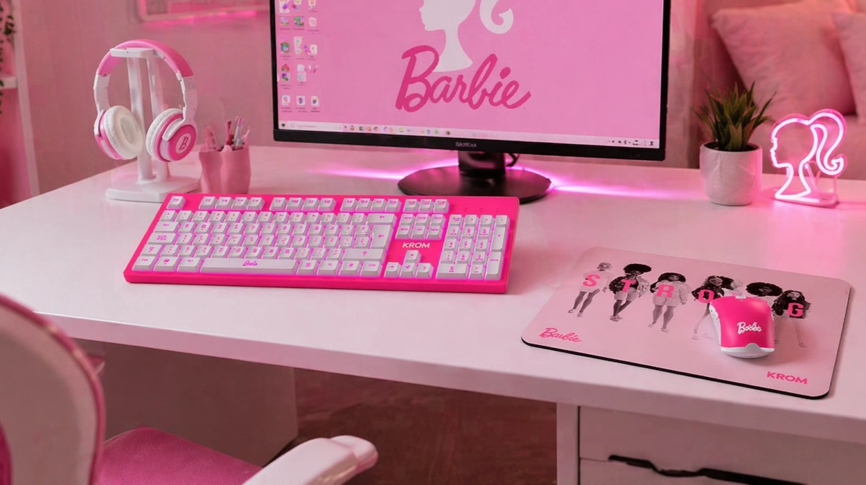 KROM Kit teclado, ratón y alfombrilla edición Barbie