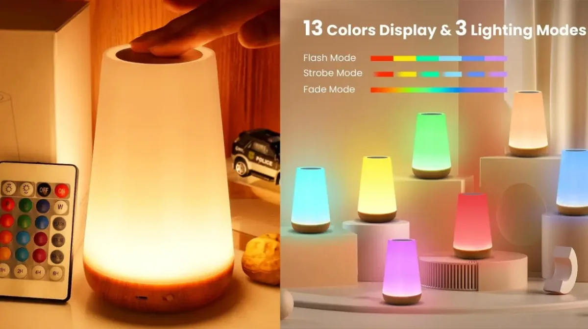 Lámpara de mesilla recargable con luz RGB y control remoto