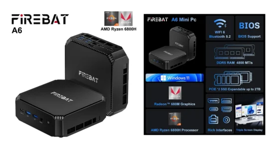 Mini PC Firebat A6 Ryzen 7 6800H (16 + 512GB) W11