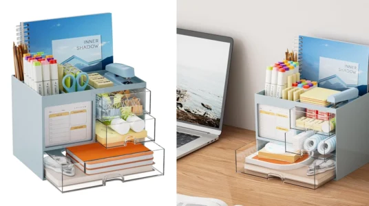 Organizador de escritorio Marbrasse con 3 cajones y compartimentos