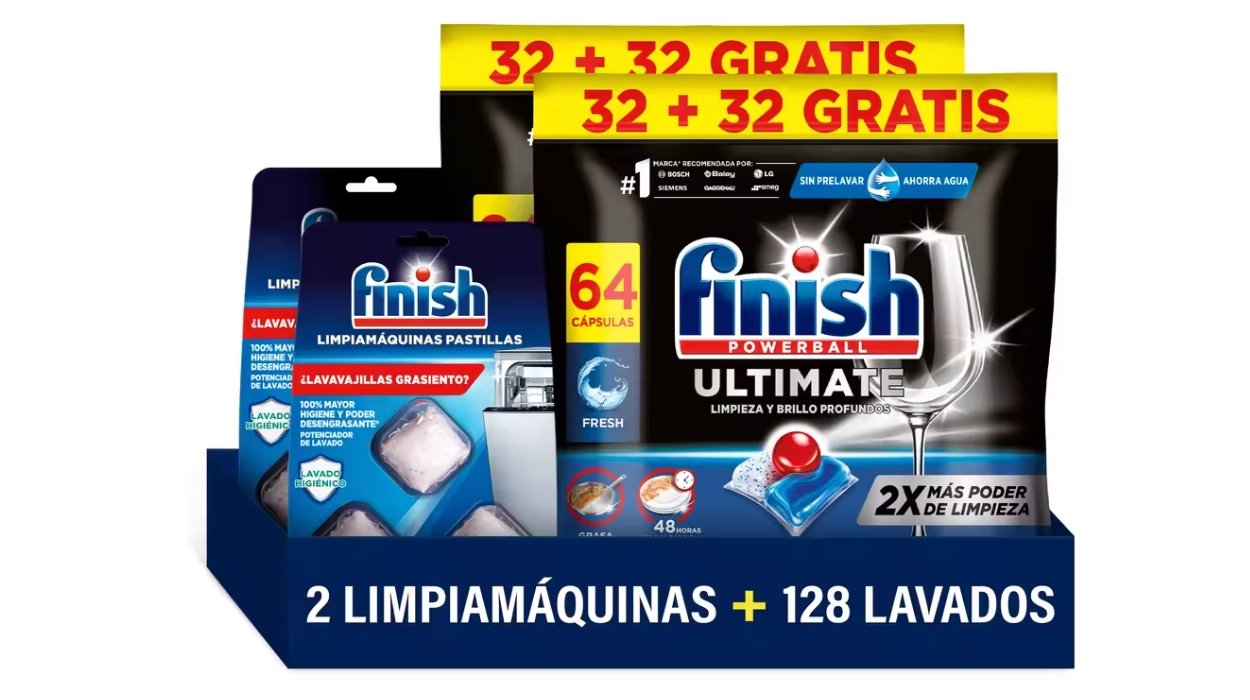 Pack Finish Powerball Ultimate de 128 pastillas + 6 limpiamáquinas en pastillas