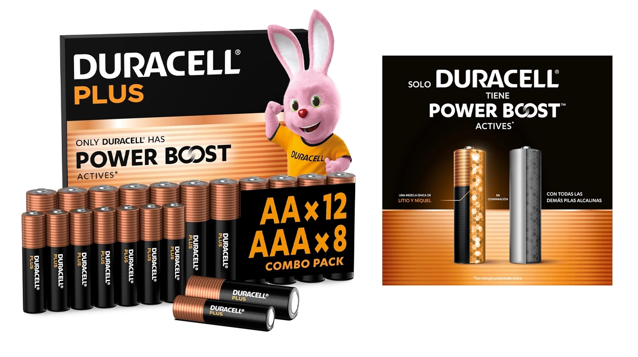 Pack combinado Duracell Plus Power Boost de 12 pilas AA + 8 pilas AAA