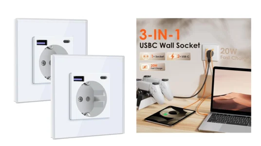 Pack de 2 bases de enchufe Schuko con USB y USB-C