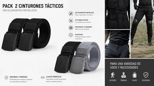 Pack de 2 cinturones tácticos de nylon Aomig para hombre