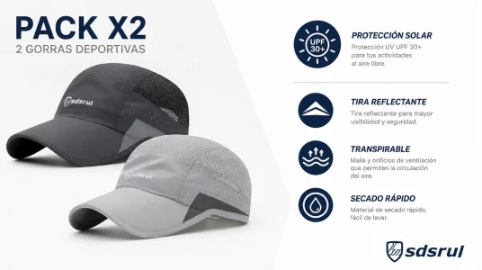 Pack de 2 gorras transpirables de secado rápido con hebilla ajustable