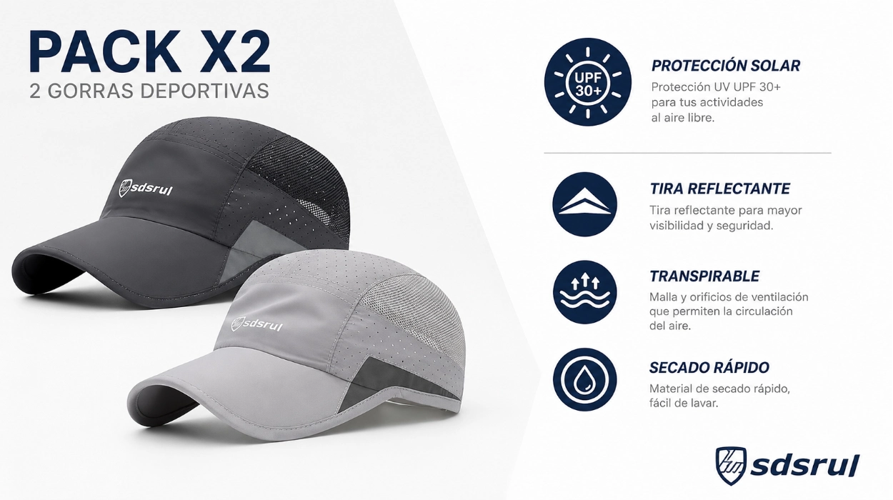 Pack de 2 gorras transpirables de secado rápido con hebilla ajustable