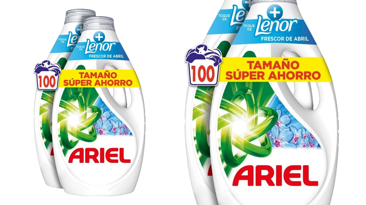 Pack de 4 botellas de detergente líquido Ariel Frescor de Abril con toque de Lenor para 100 lavados