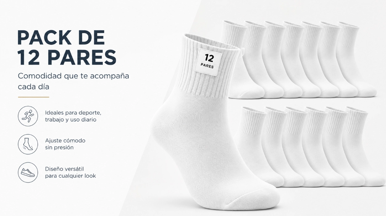 Pack x12 pares de calcetines deportivos de caña media unisex