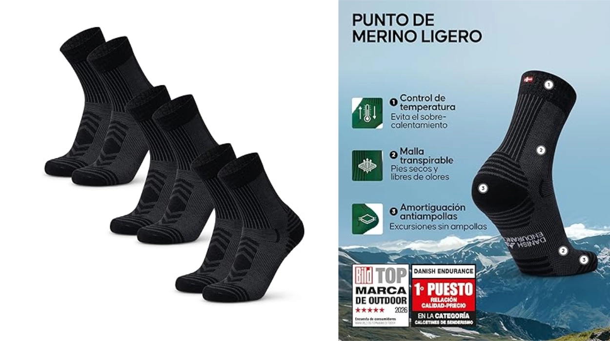 Pack x3 pares de calcetines largos antiampollas Danish Endurance unisex