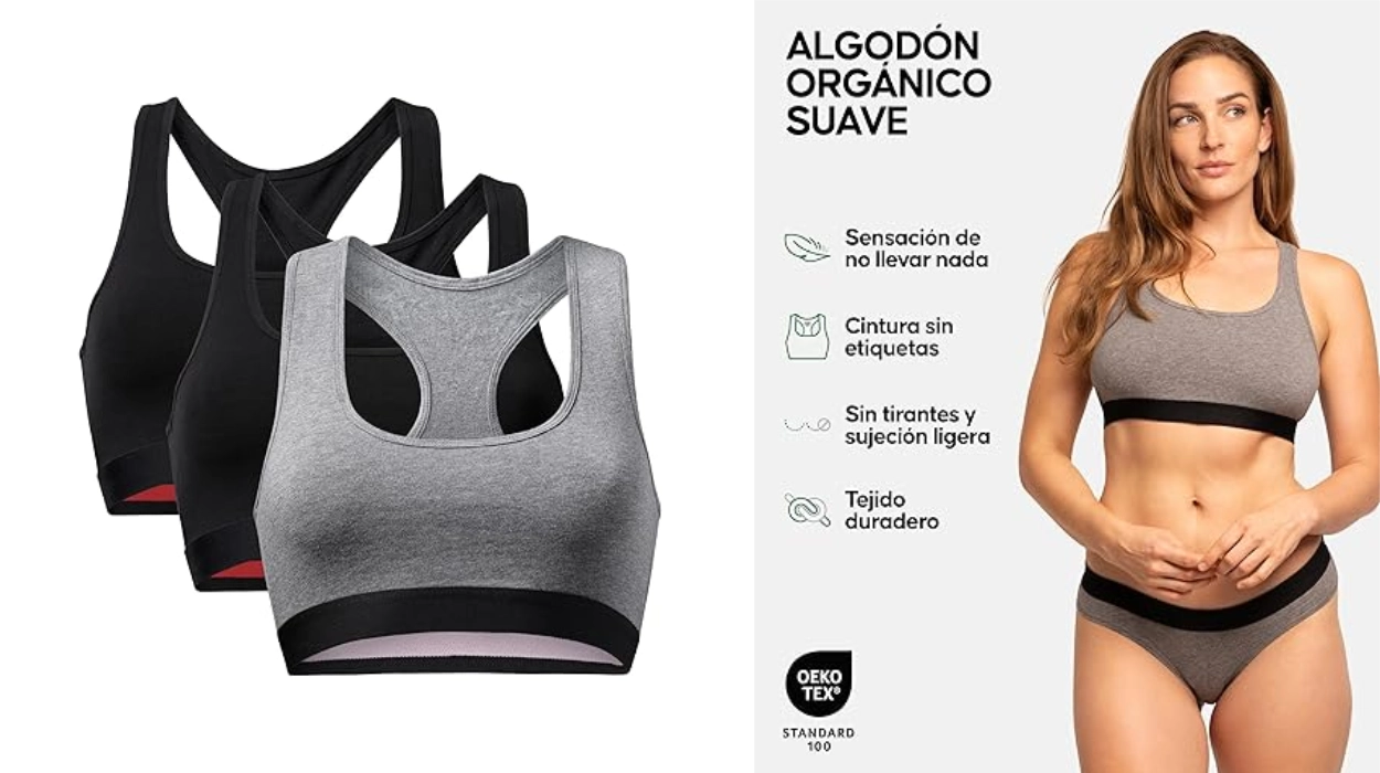 Pack x3 sujetadores deportivos Danish Endurance de algodón orgánico para mujer