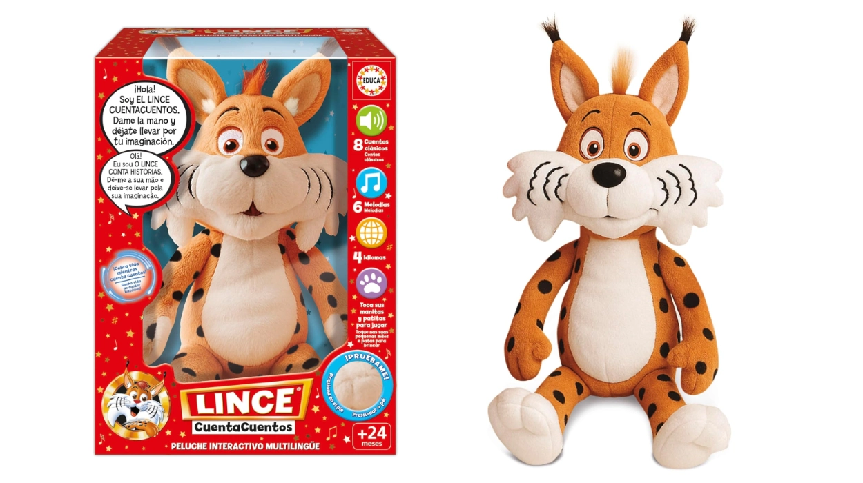 Peluche interactivo educativo Lince Cuentacuentos Educa con audiocuentos y música infantil