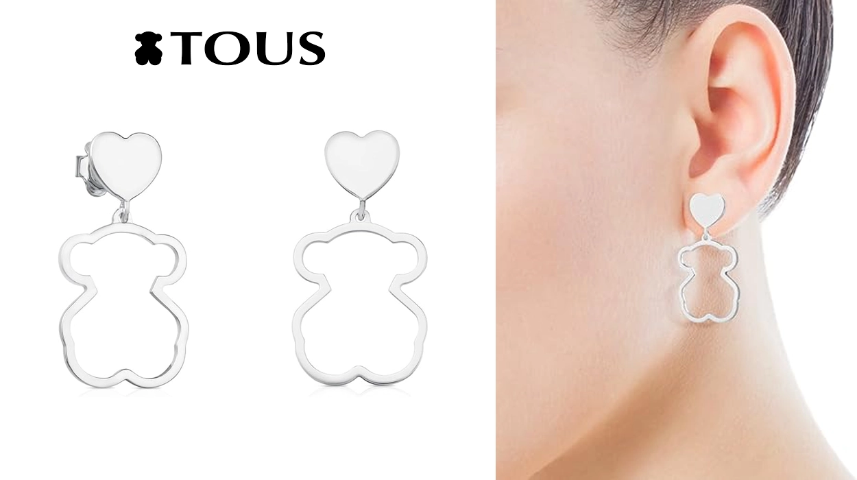 Pendientes TOUS Oso silueta y corazón en Plata de Primera Ley