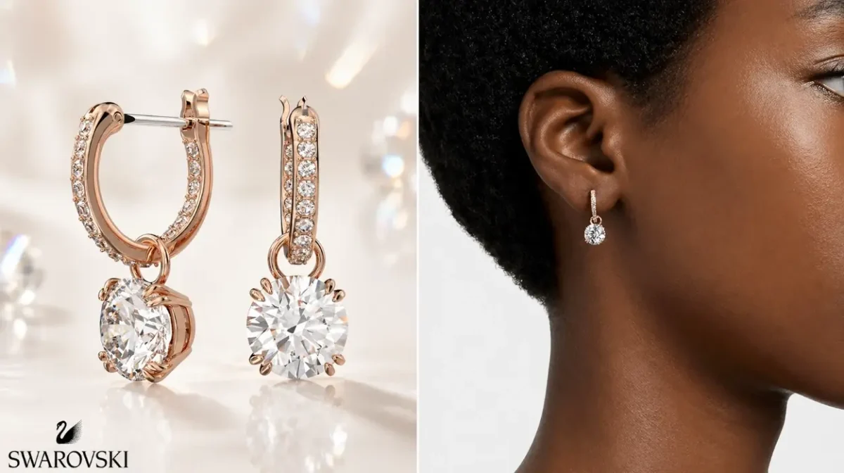 Pendientes colgantes dorados Swarovski Stilla Collection