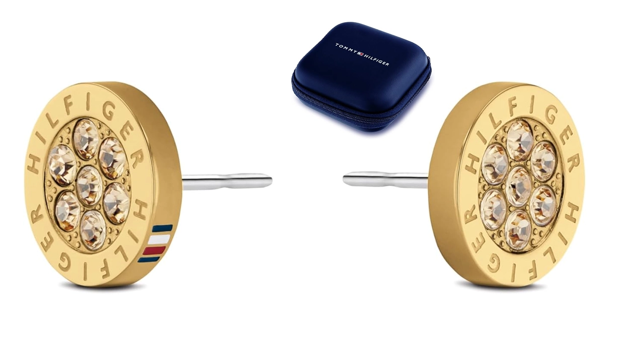Pendientes de botón Tommy Hilfiger en acero inoxidable con cristales