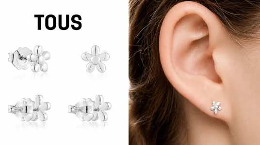 Pendientes de plata TOUS de plata Primera Ley con motivo Flor
