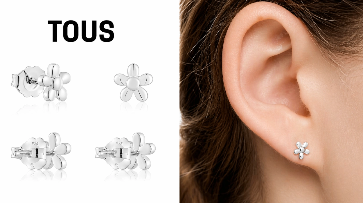 Pendientes de plata TOUS de plata Primera Ley con motivo Flor