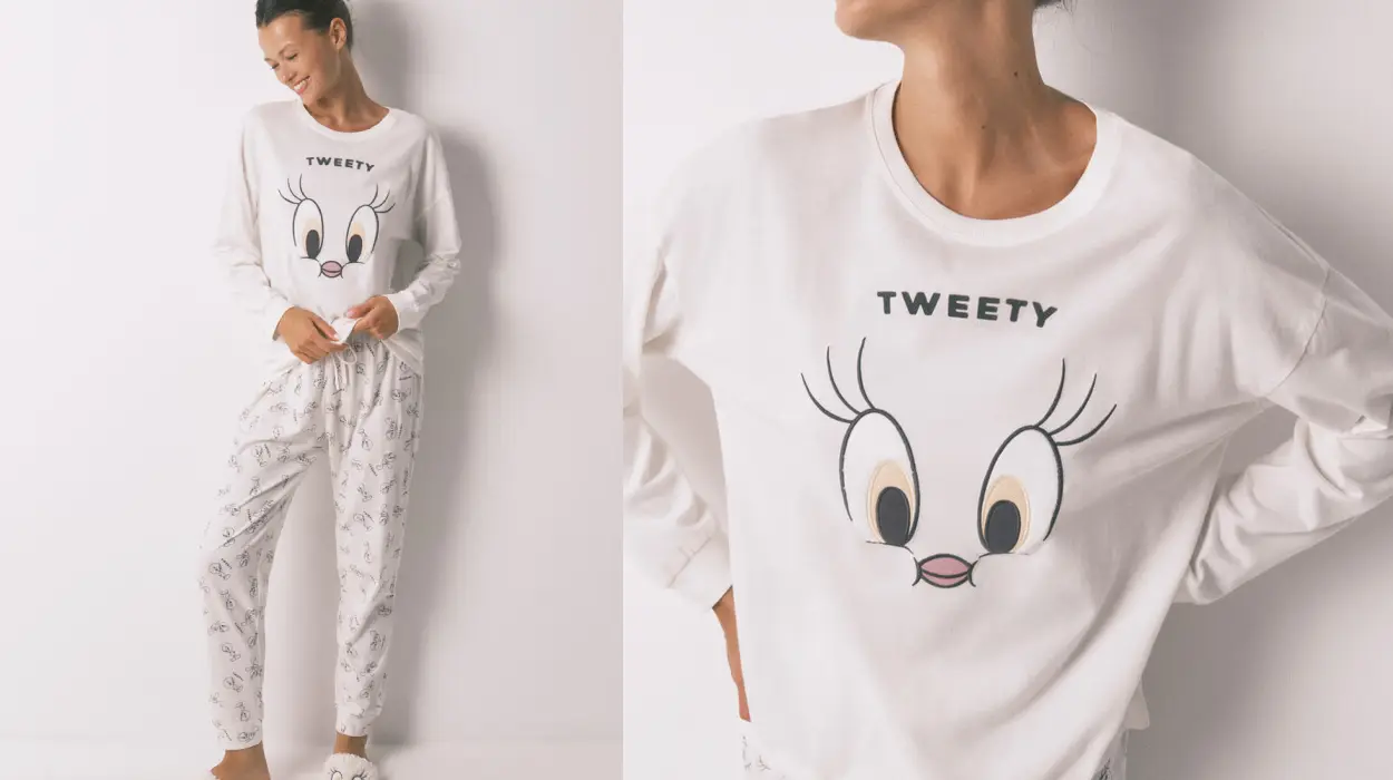 Pijama largo 100% algodón blanco Piolín Women'Secret