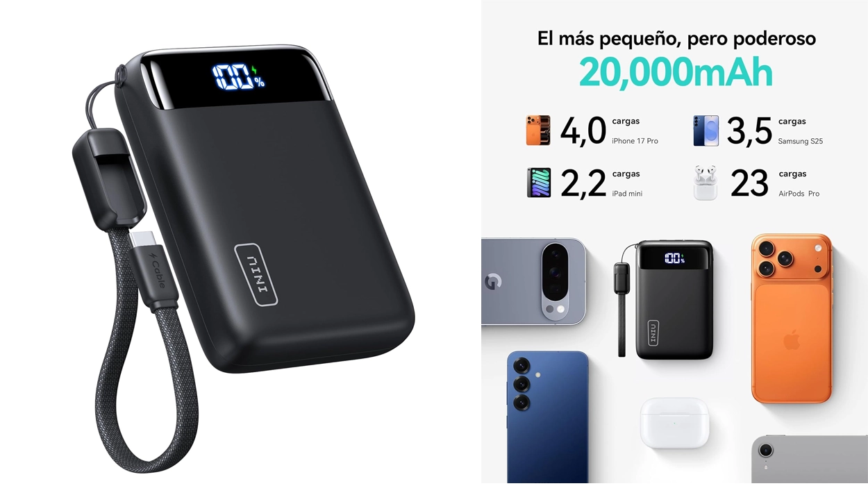 Power Bank INIU de 20000 mAh 22,5W PD3.0 QC4.0 + cable trenzado USB-C