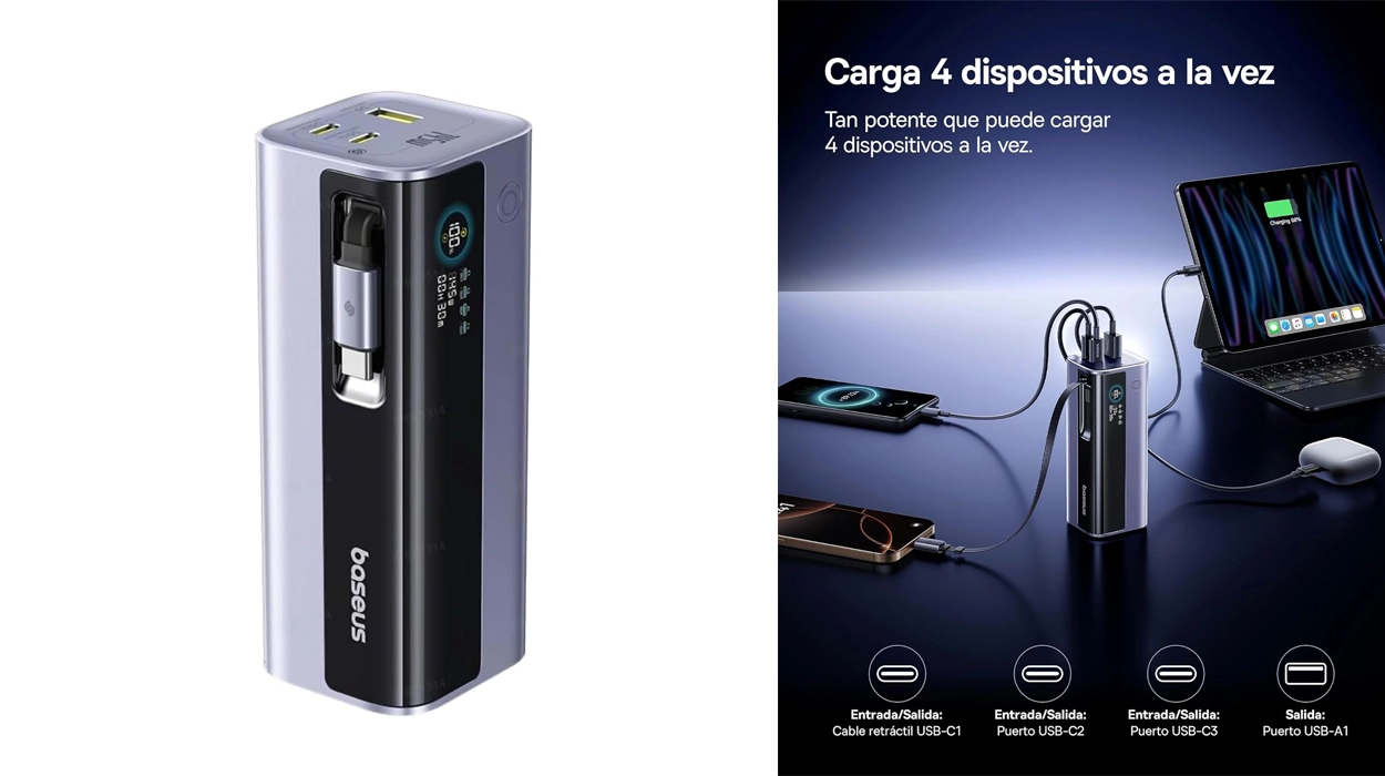 Power bank Baseus EnerGeek de 20000 mAh con cable retráctil de 60 cm