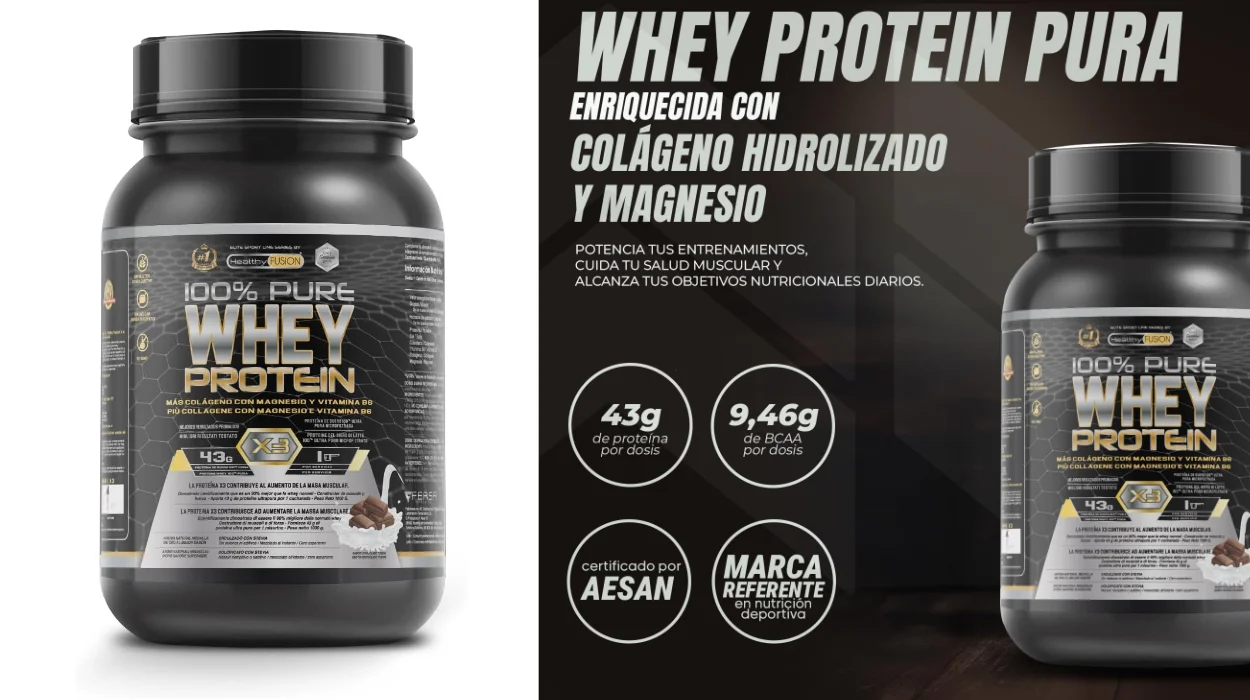 Proteína Whey Healthy Fusion con colágeno y magnesio de 1000g chocolate