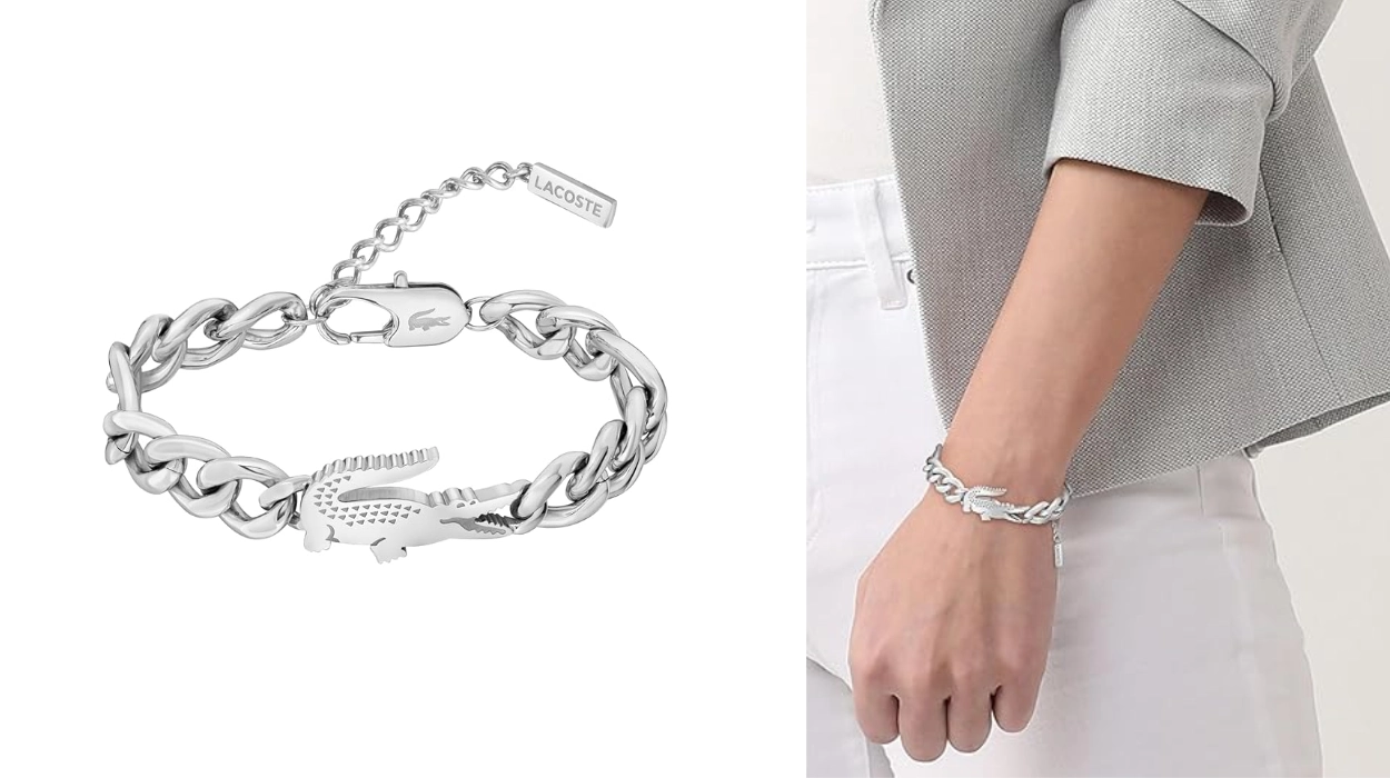 Pulsera de cadena Lacoste Crocodile en acero inoxidable con charm de cocodrilo unisex