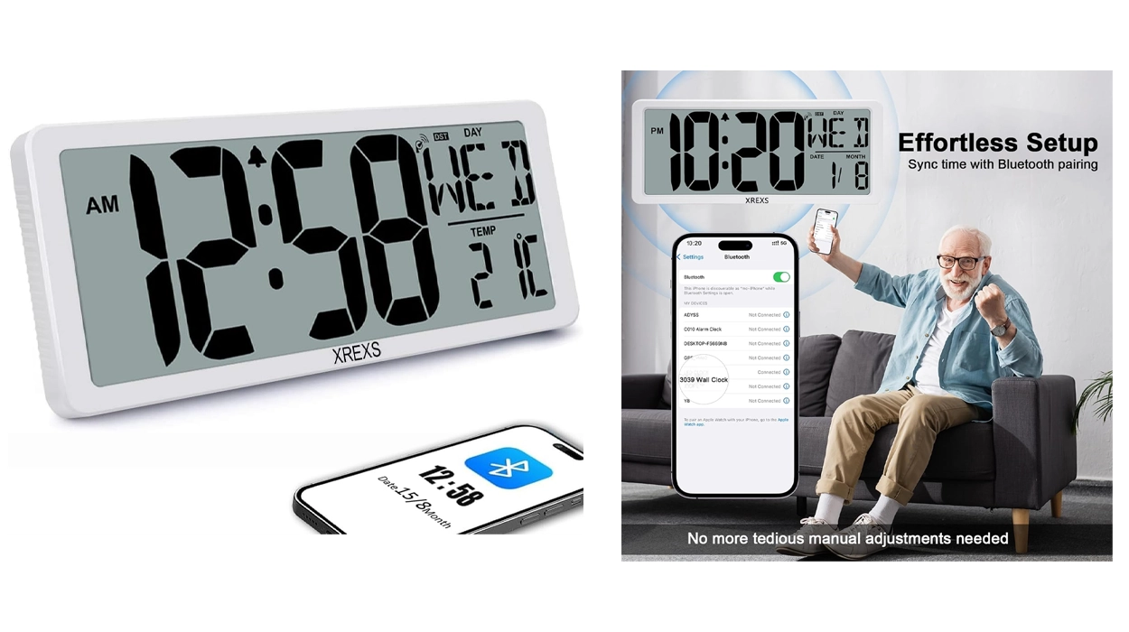 Reloj digital de pared xrexs con bluetooth, calendario, temperatura, despertador y temporizador