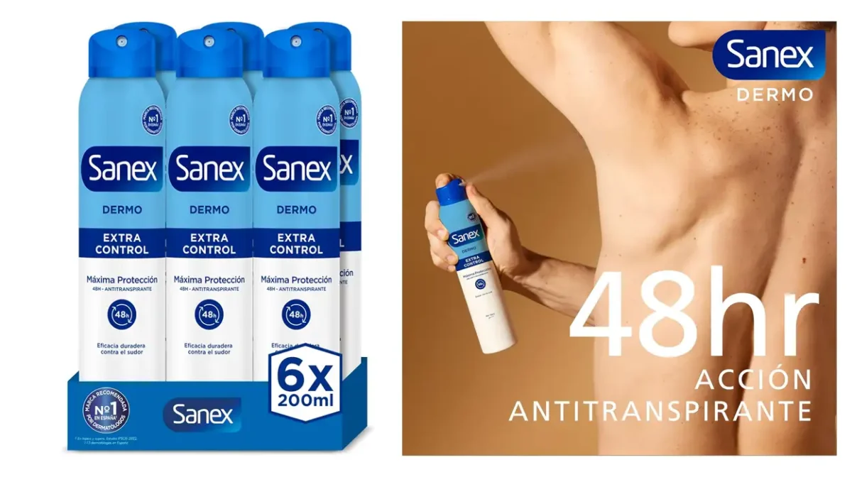 Pack x6 Desodorante Sanex Dermo Extra Control en spray de 200 ml