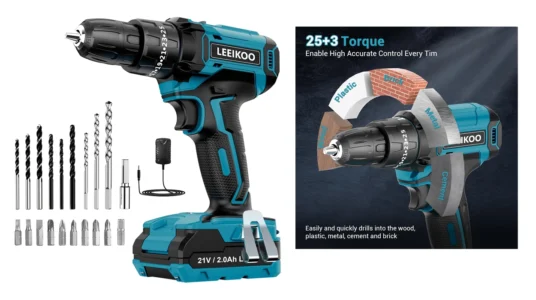 Taladro percutor Leeikoo 21V con batería y 24 accesorios