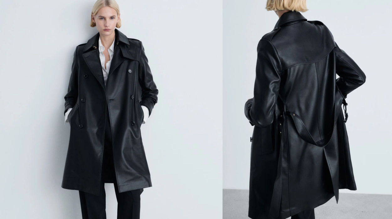 Trench efecto piel Mango Outlet para mujer