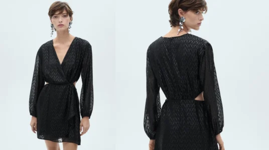 Vestido cruzado Mango Outlet con aperturas laterales