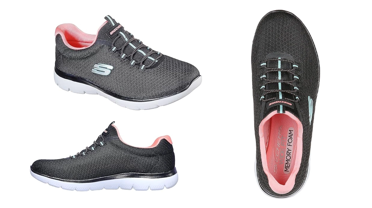 Zapatillas Skechers Summits negras y rosas para mujer